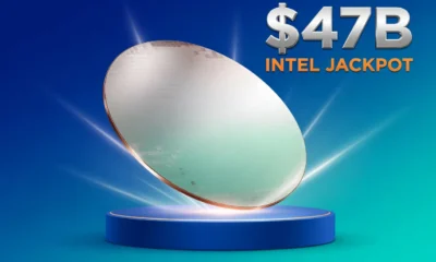 Apple silicon wafer landing on an Arizona Intel foundry pedestal as TSMC dependency ends.