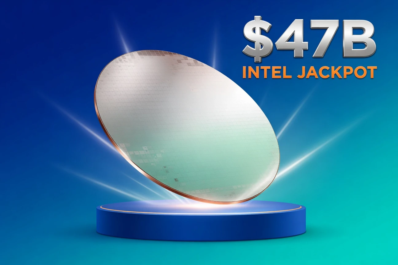 Apple silicon wafer landing on an Arizona Intel foundry pedestal as TSMC dependency ends.