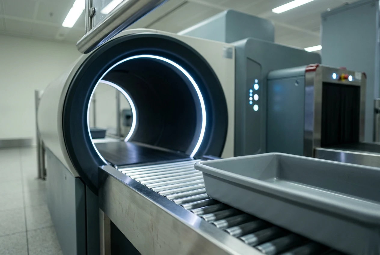 Berlin Brandenburg Airport CT scanner security lane replacing Runway slot booking service.