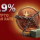 Bitcoin coin chained to a stack of cash representing Blockchain.com 1.9 percent crypto loan launch.