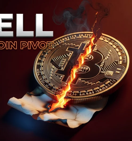 Bitcoin coin cracking open above a falling dividend check illustrating Strategy bitcoin sale pivot.