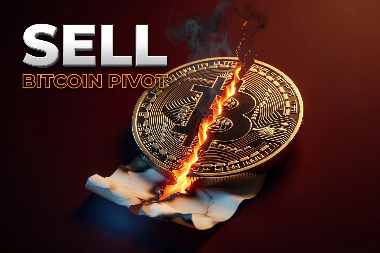 Bitcoin coin cracking open above a falling dividend check illustrating Strategy bitcoin sale pivot.