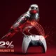 Chrome and crimson songbird perched on a PS5 controller with stark developer rejection percentage.