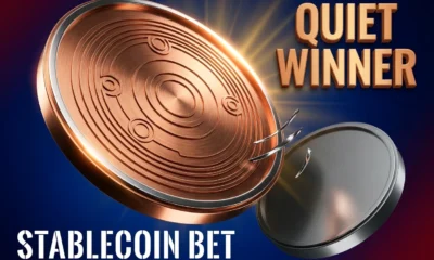 Circle USDC dominance shown as chrome coin beside smaller bank stablecoin rival.