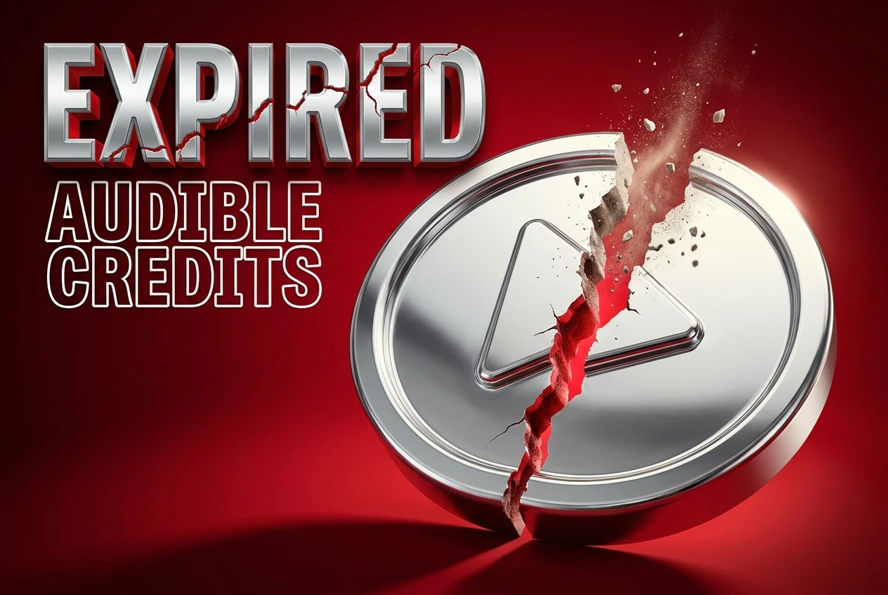 Cracked audio credit token symbolizing Audible class action over expiring audiobook credits.