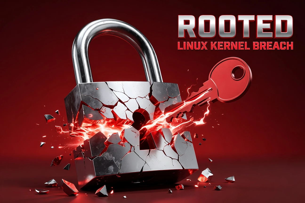 Cracked chrome kernel padlock bleeding red light as fragnesia linux root exploit cracks security.