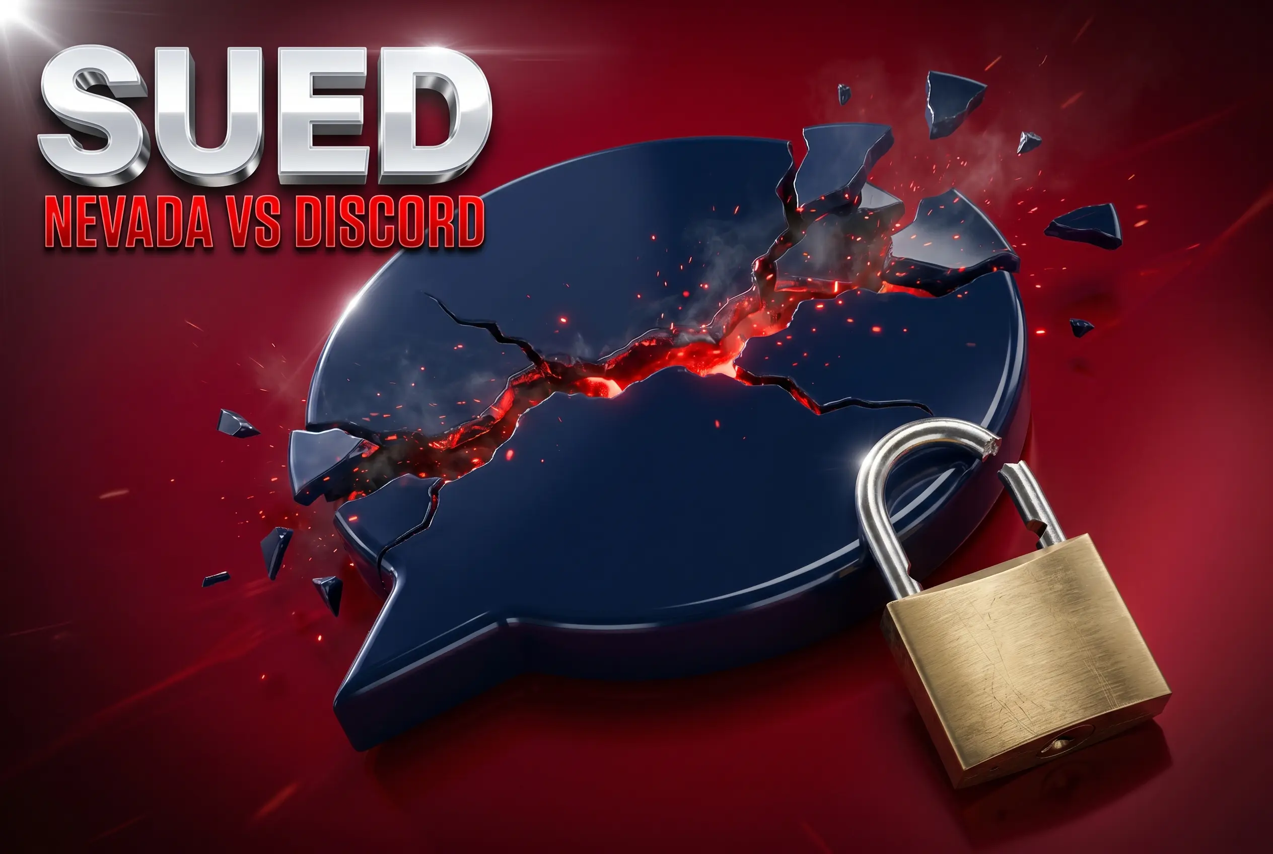 Cracked digital chat bubble symbolizing Nevada Discord lawsuit over child safety failures.