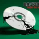 Cracked optical disc leaking black ink representing a hidden backdoor in a trusted software installer.
