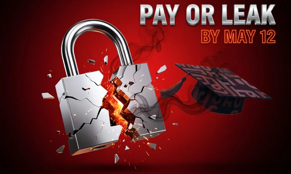 Defaced Canvas login portal showing ShinyHunters extortion message with May 12 leak deadline.