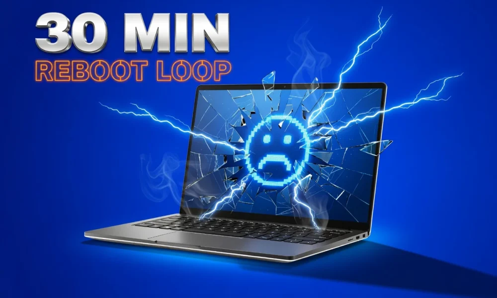 Dell laptop showing a blue screen of death from the SupportAssist reboot loop bug.