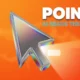 Glowing chrome 3D cursor arrow scanning an abstract screen element for Google AI Pointer launch.