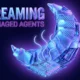 Glowing chrome memory cards forming a crescent moon for Claude Managed Agents dreaming feature.