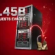 Glowing red server rack under low-and-slow distributed denial of service attack visualization.