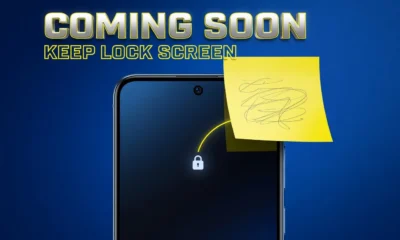 Google Keep yellow sticky note pinned on a glowing Android phone lock screen.