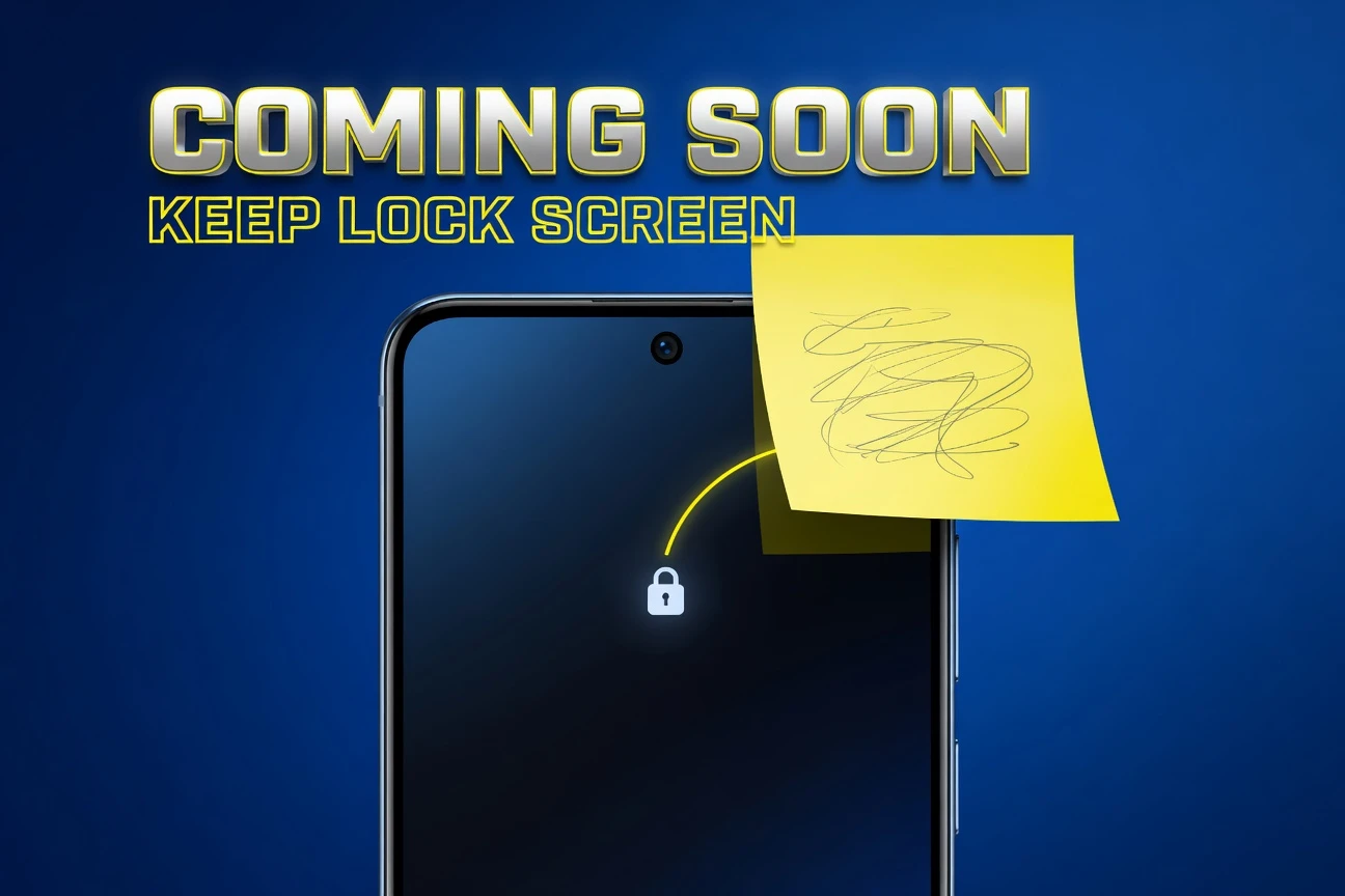 Google Keep yellow sticky note pinned on a glowing Android phone lock screen.