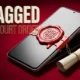 Indian budget smartphone sealed shut by a red wax court-order stamp on its glass screen.