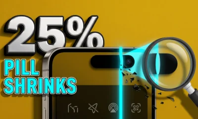 iPhone 18 Pro shrinking Dynamic Island pill cutout shown on a glowing display.