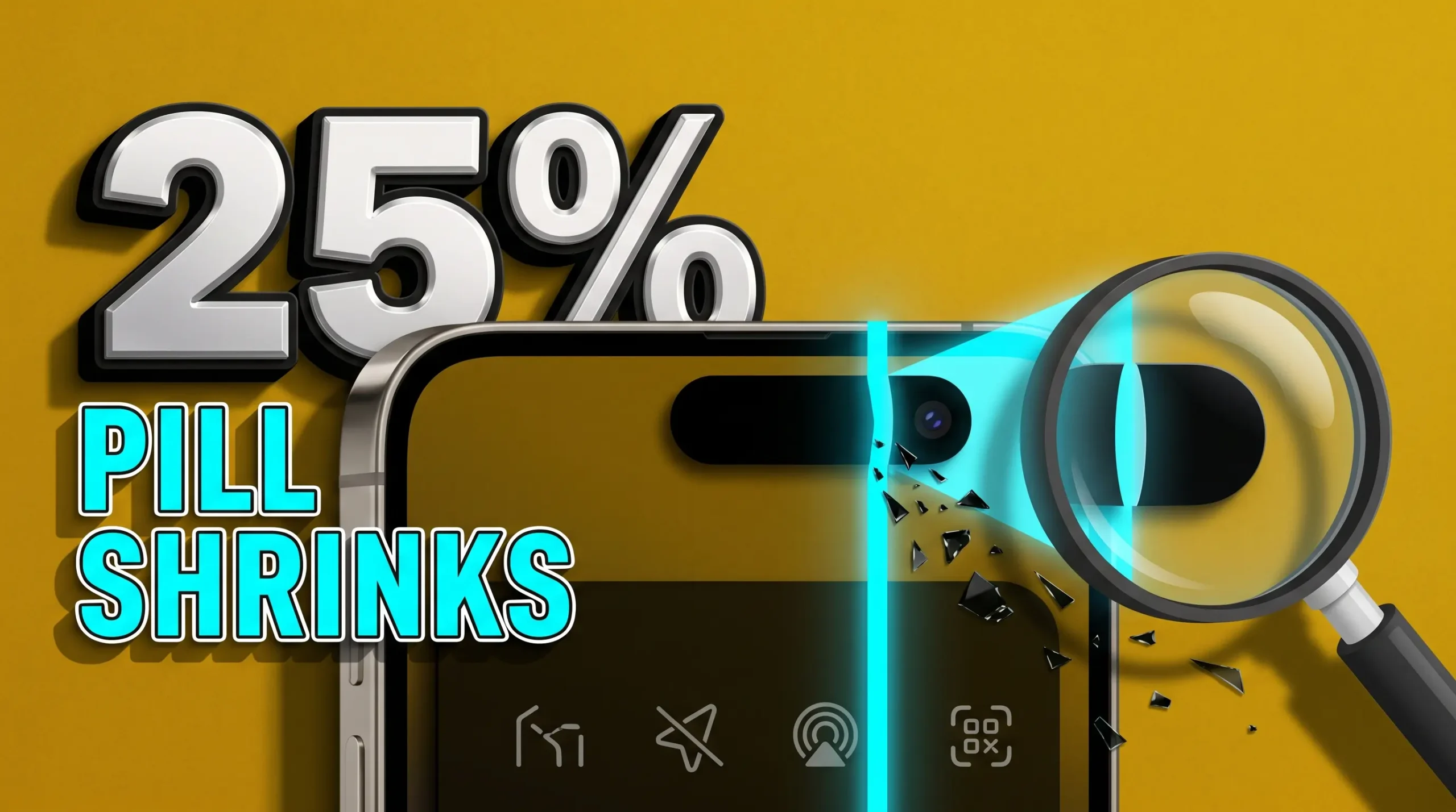 iPhone 18 Pro shrinking Dynamic Island pill cutout shown on a glowing display.