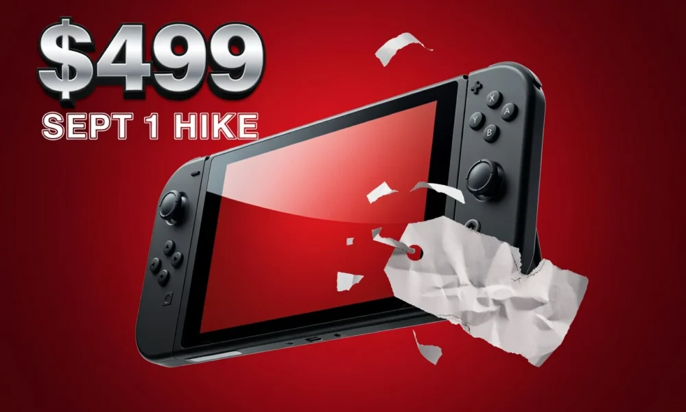 Nintendo Switch 2 console with new $499 price tag overlay announcing September 2026 hike.