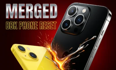 OnePlus phone fusing into a smaller Realme handset under a corporate consolidation banner.