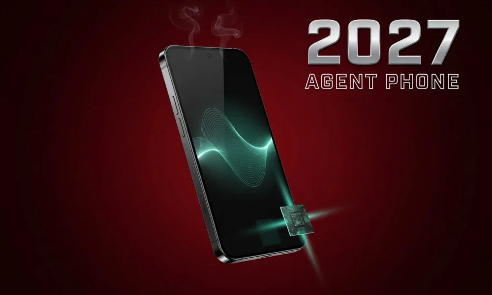 OpenAI 2027 AI smartphone concept with custom MediaTek chip illustration in news graphic.