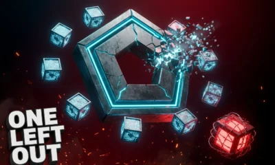 Pentagon AI vendor split with eight orbiting cubes and one isolated chip behind red razor wire.