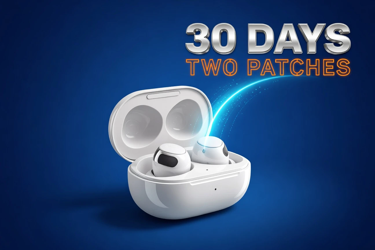 Samsung Galaxy Buds 3 Pro charging case receiving AZD2 stability firmware update.