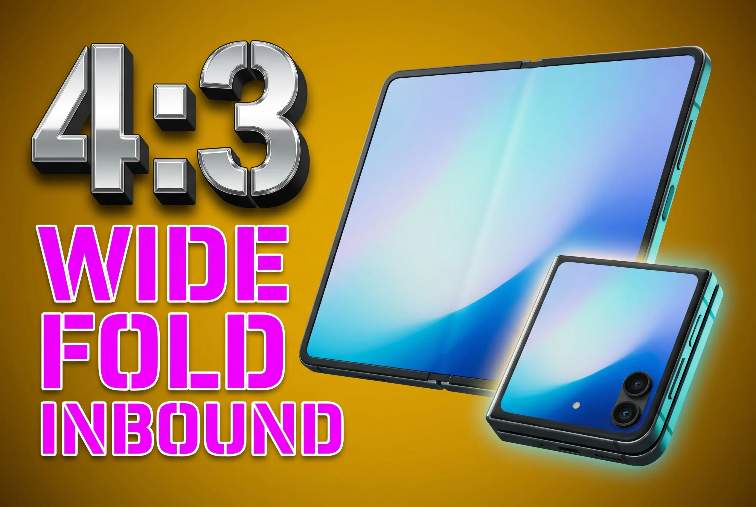 Samsung Galaxy Z Fold 8 Wide foldable phone shown in 4:3 landscape unfolded position.