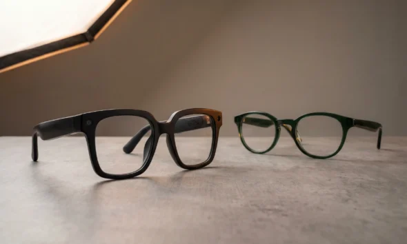 Samsung Google intelligent eyewear from Gentle Monster and Warby Parker shown at I/O 2026.
