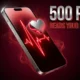 Samsung Sensor OLED smartphone display showing red heart rate pulse waveform at 500 PPI.