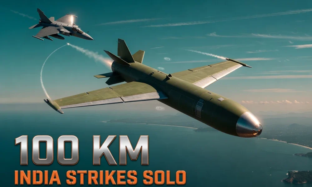 TARA modular glide bomb kit released from Indian Air Force Jaguar fighter over Odisha test range.