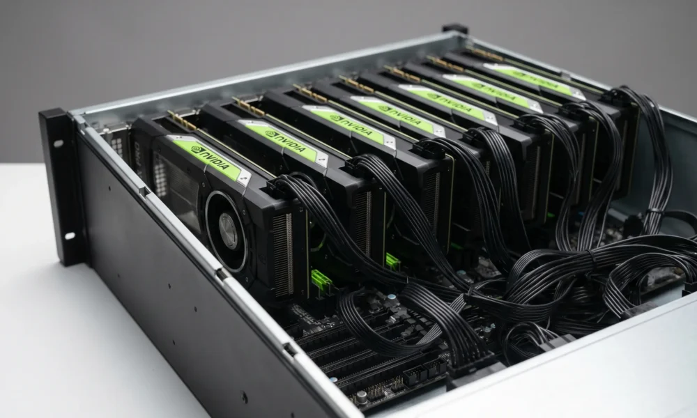 ZOTAC enterprise GPU server rack with NVIDIA Blackwell cards for AI workloads.