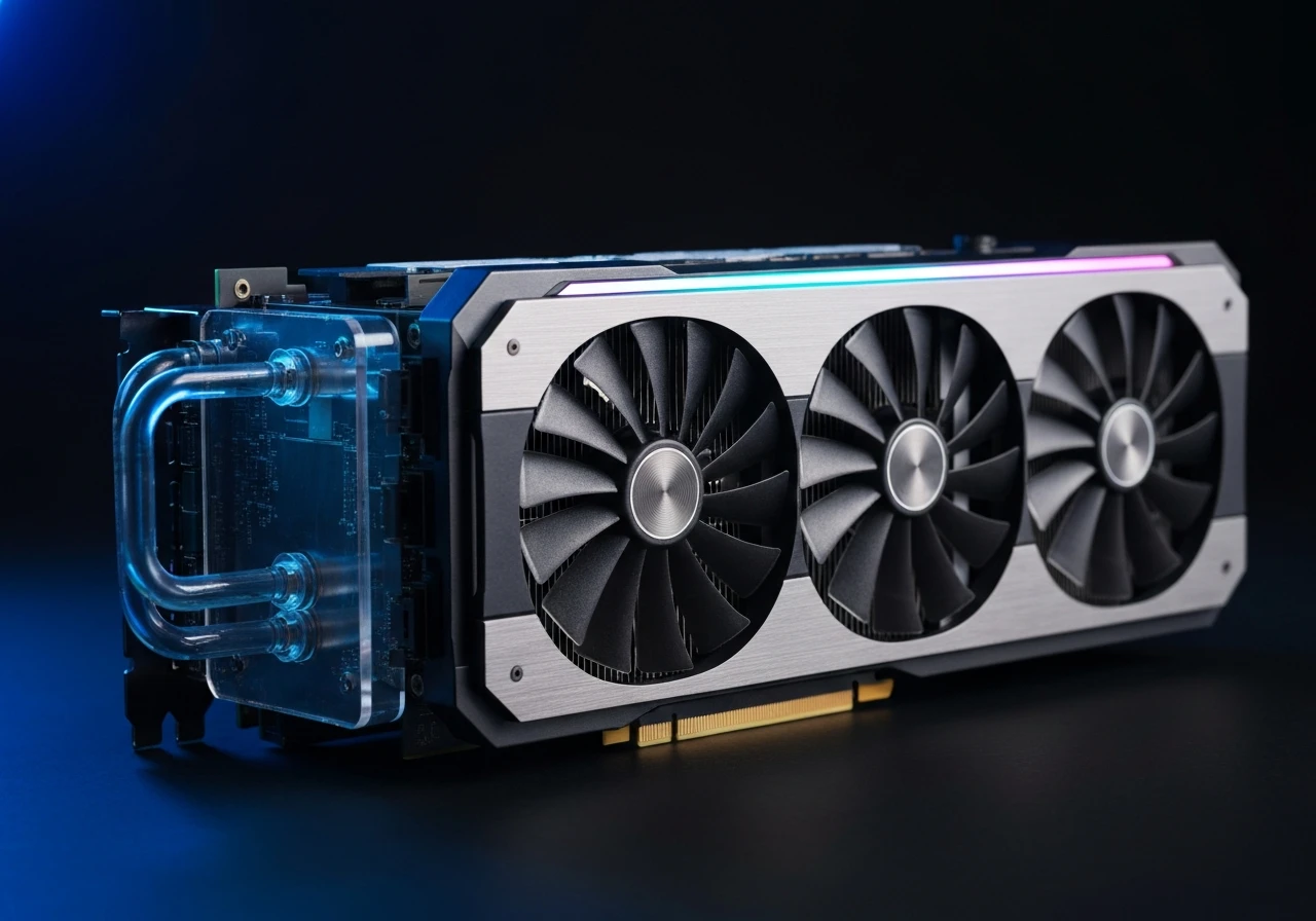 COMPUTEX 2026 GeForce RTX 5090 partner graphics card with liquid cooling and RGB lighting.