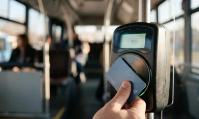 Contactless tap card transit payment replacing cash on CamTran buses in Johnstown.