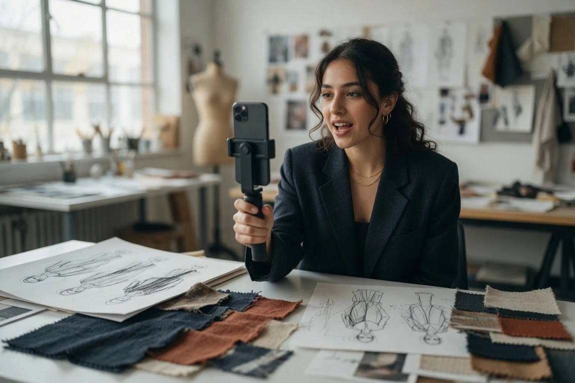 Fashion recruiter reviewing stack of AI-built job applications