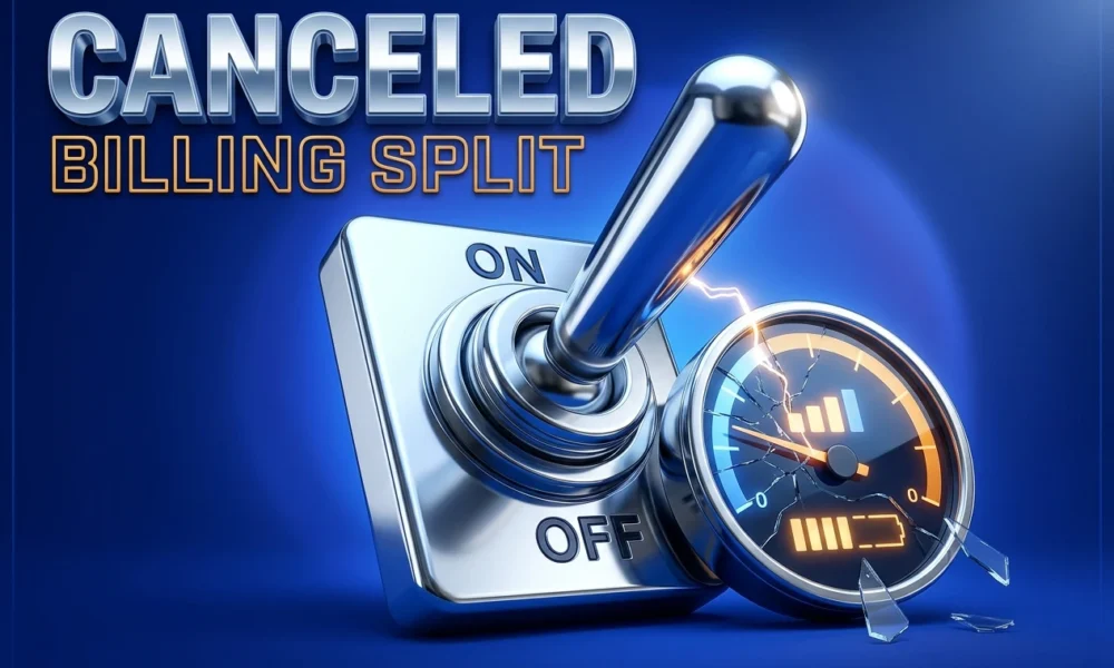 Glowing toggle switch flipping off a Claude Agent SDK billing credit meter graphic.