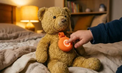 Haivivi BubblePal AI companion toy clipped to plush teddy bear