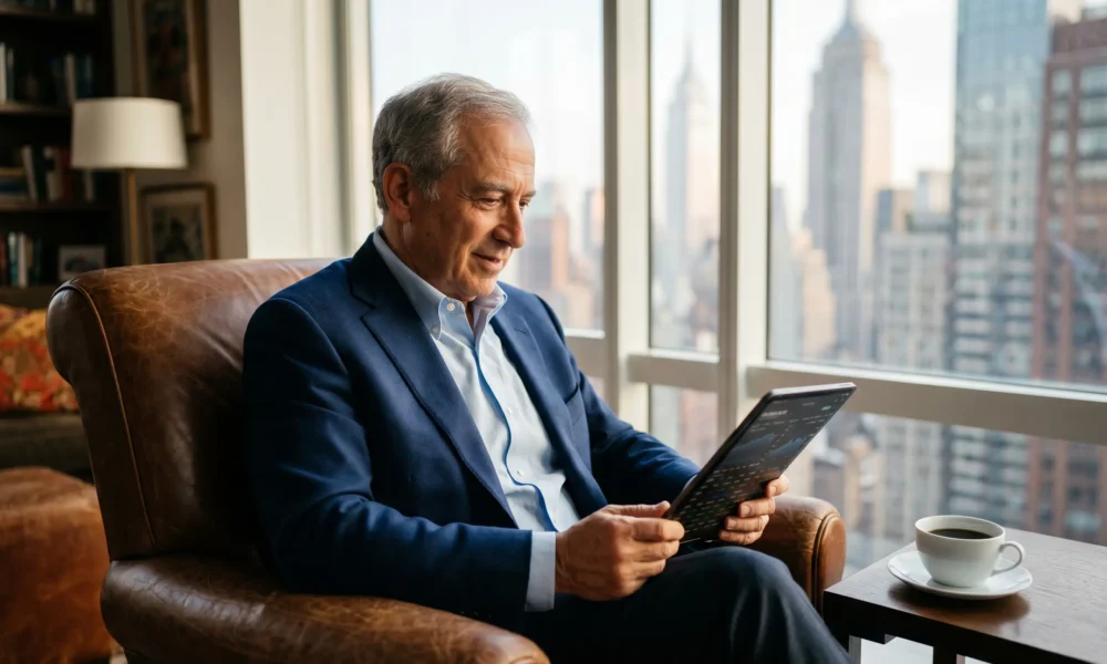 Lloyd Blankfein day trading stocks from an iPad