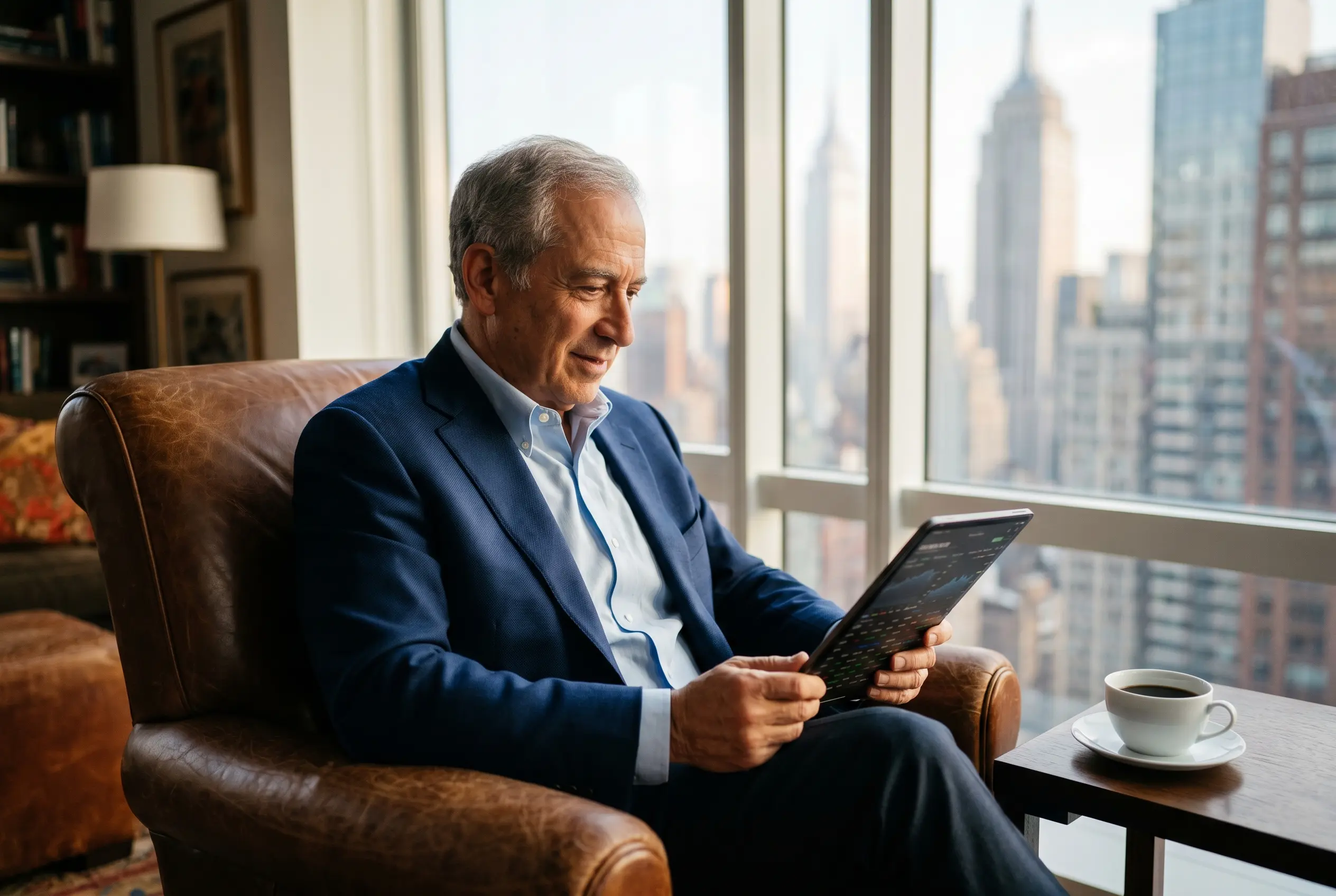 Lloyd Blankfein day trading stocks from an iPad