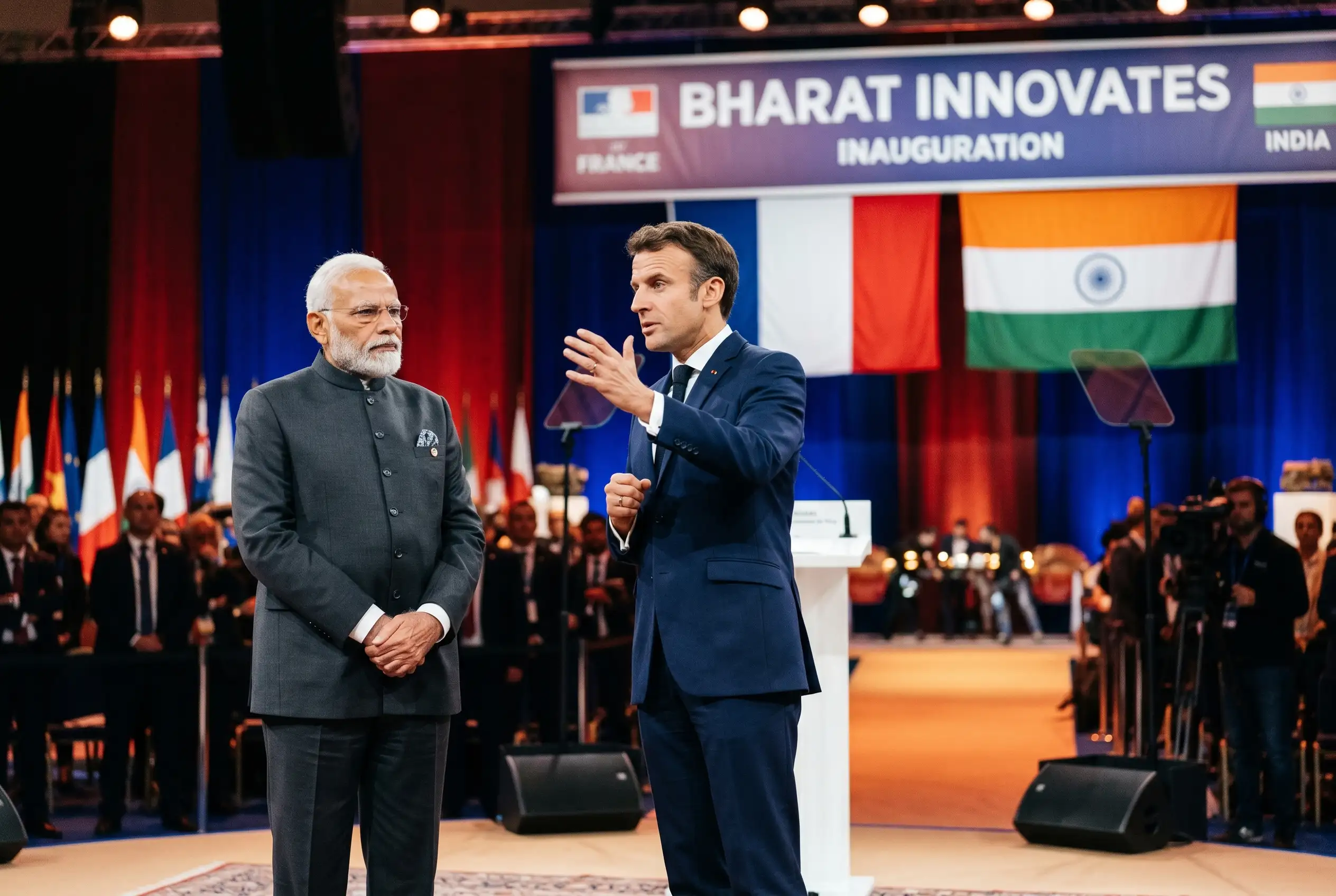 Macron and Modi at the Bharat Innovates 2026 inauguration in Nice