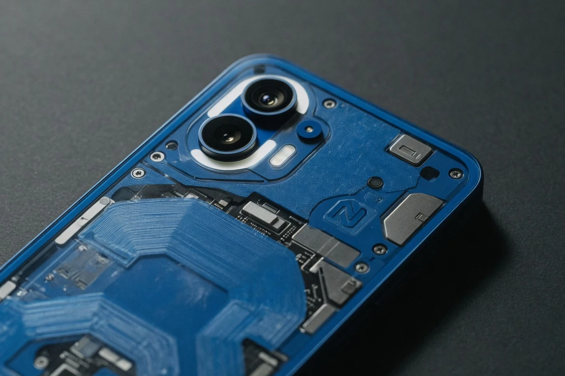 Nothing Phone 4b blue rear panel with Glyph Bar