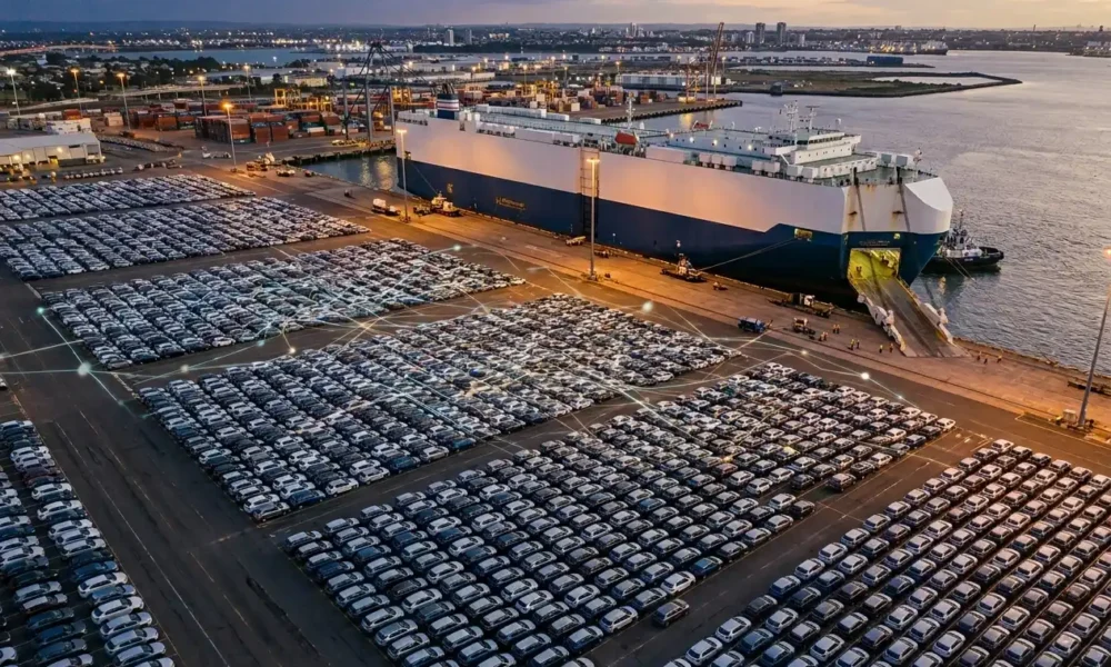 NYK AI vessel allocation system optimizing a car carrier fleet to cut shipping emissions.