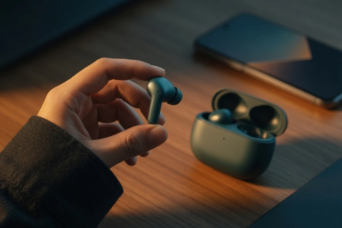 OnePlus Nord Buds 4 matte teal case and earbuds close-up