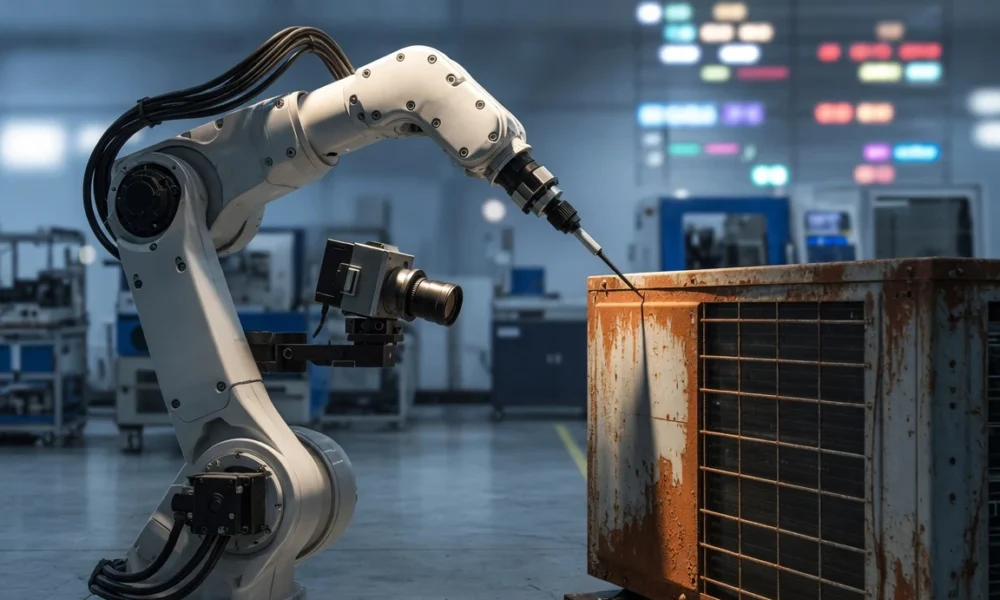 Panasonic AI disassembly robots working on a home appliance