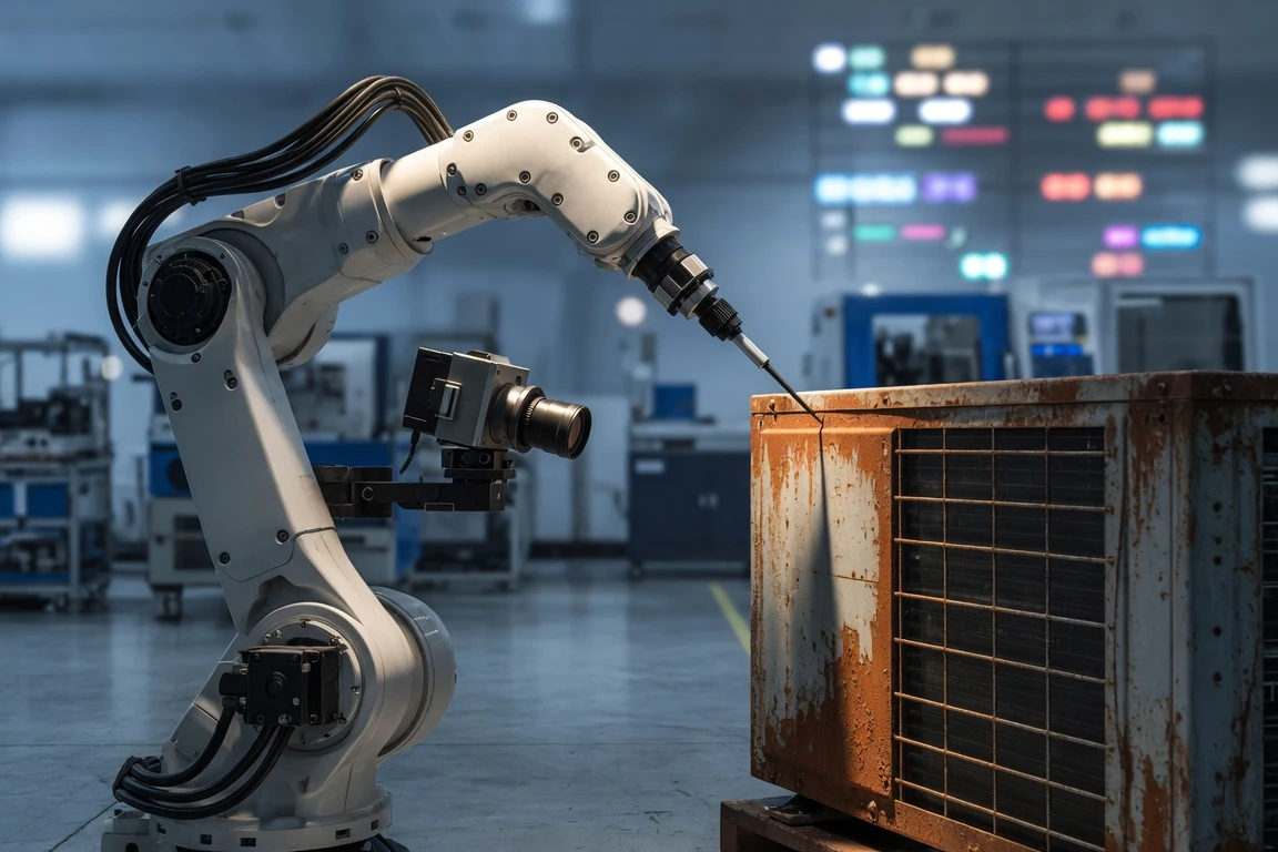 Panasonic AI disassembly robots working on a home appliance