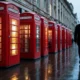Preston red phone boxes converted to LED digital screens on Market Street.