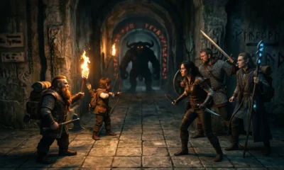 Terrinoth Heroes of Descent tactical RPG heroes in a dungeon battle