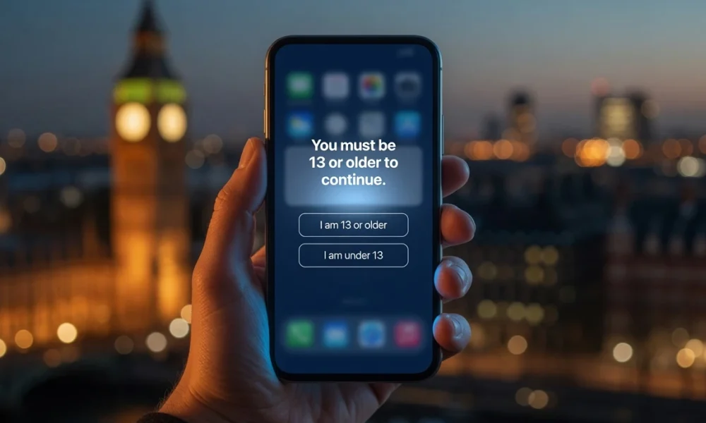 UK under-16 social media ban age verification phone screen