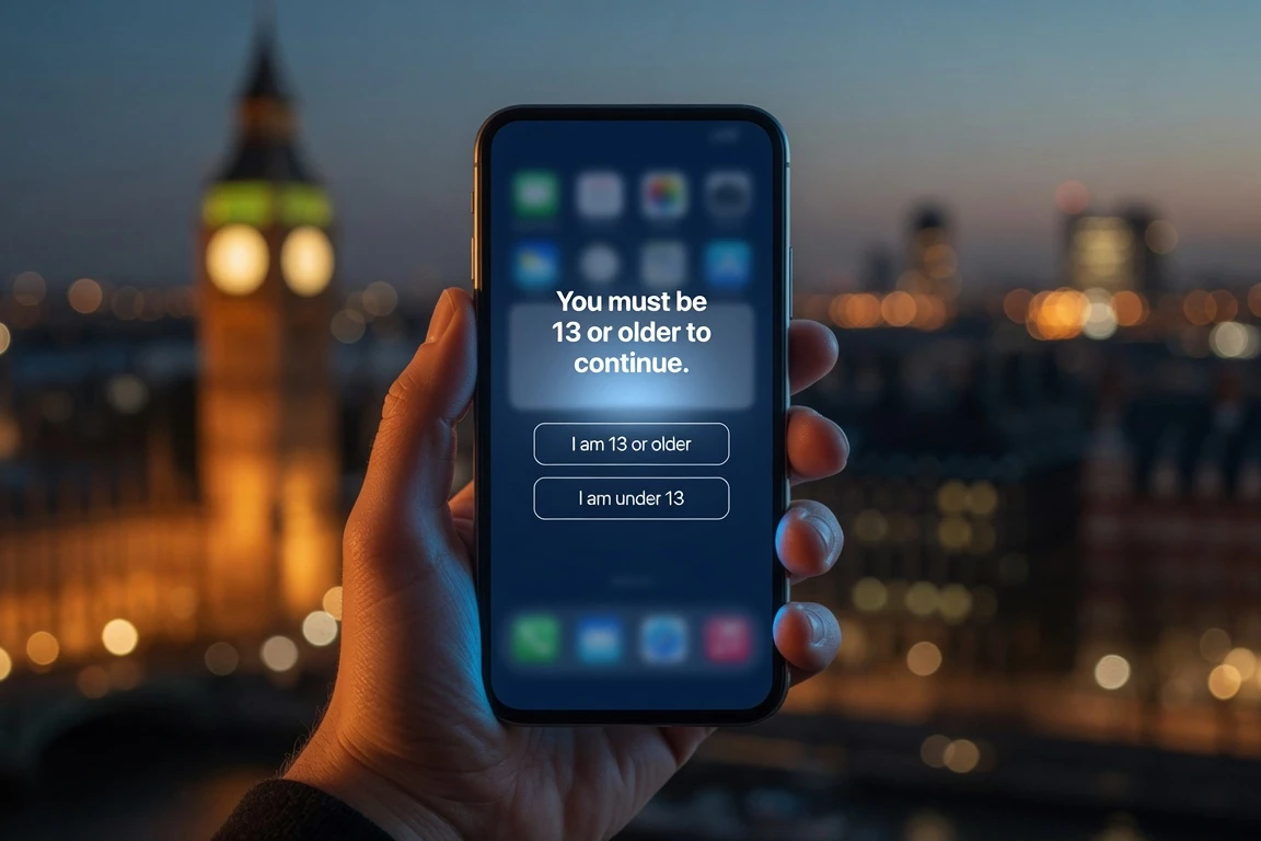 UK under-16 social media ban age verification phone screen