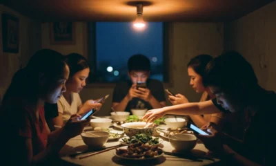 vietnamese family smartphone use during dinner